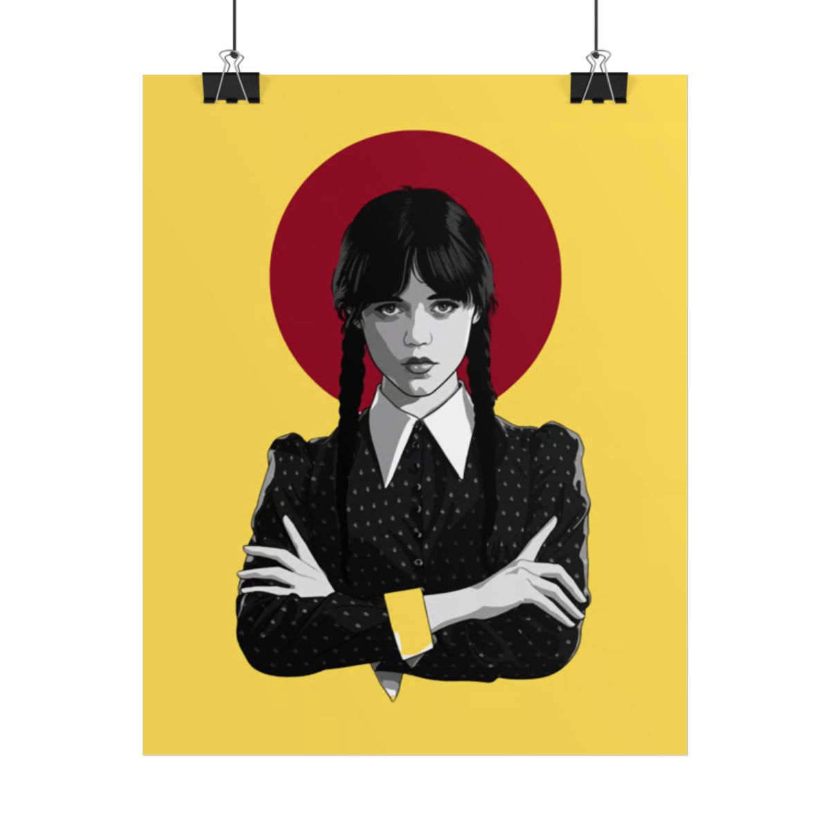 Wednesday Addams Illustration Poster | Yellow Red Halo Rolled Poster | Wednesday Merch