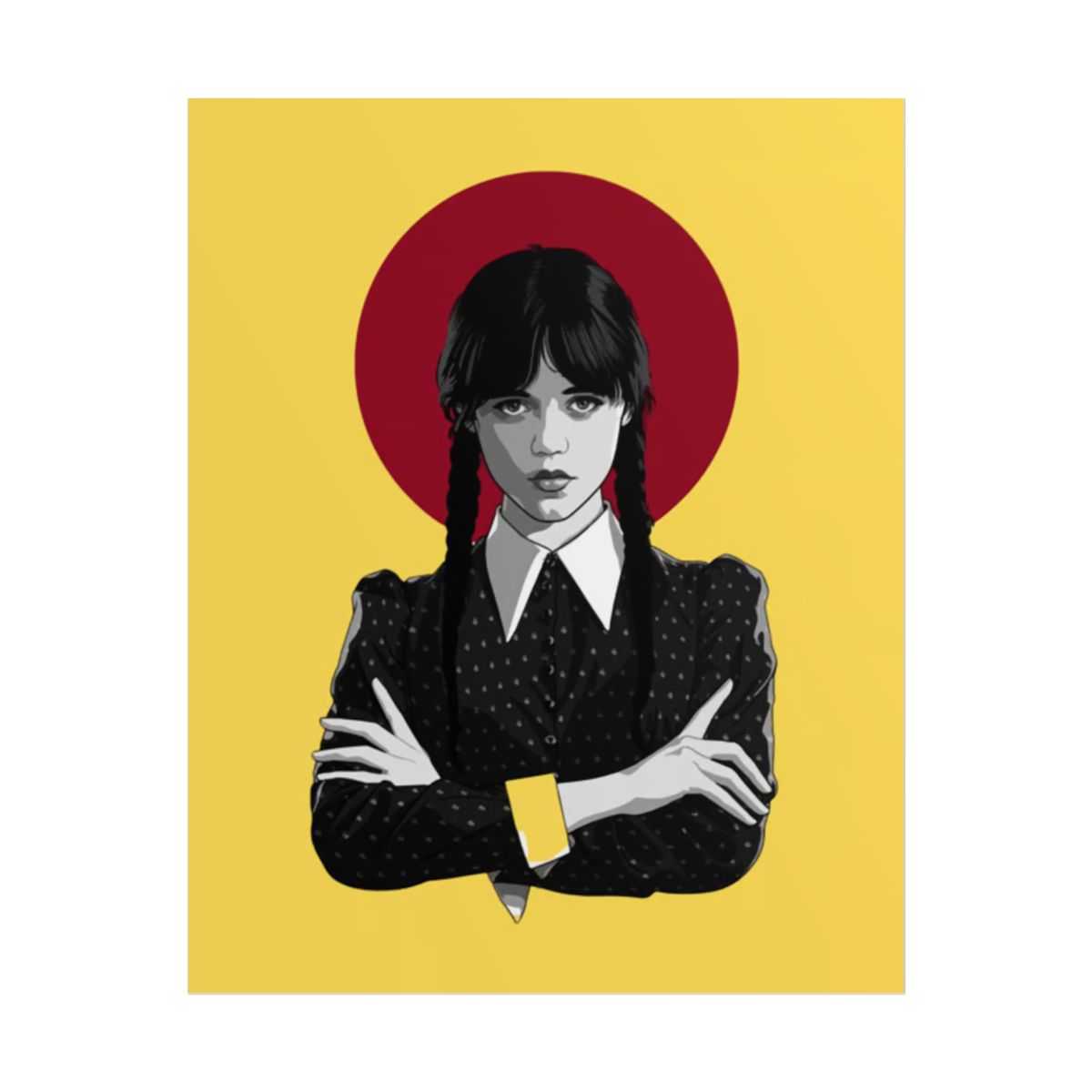 Wednesday Addams Illustration Poster | Yellow Red Halo Rolled Poster | Wednesday Merch - alternate angle 1, merchandise