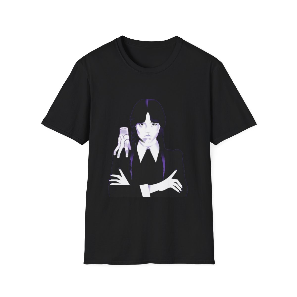 Goth Girl Illustration T-Shirt | Retro Dark Cartoon Portrait | Wednesday Merch - alternate angle 2, merchandise