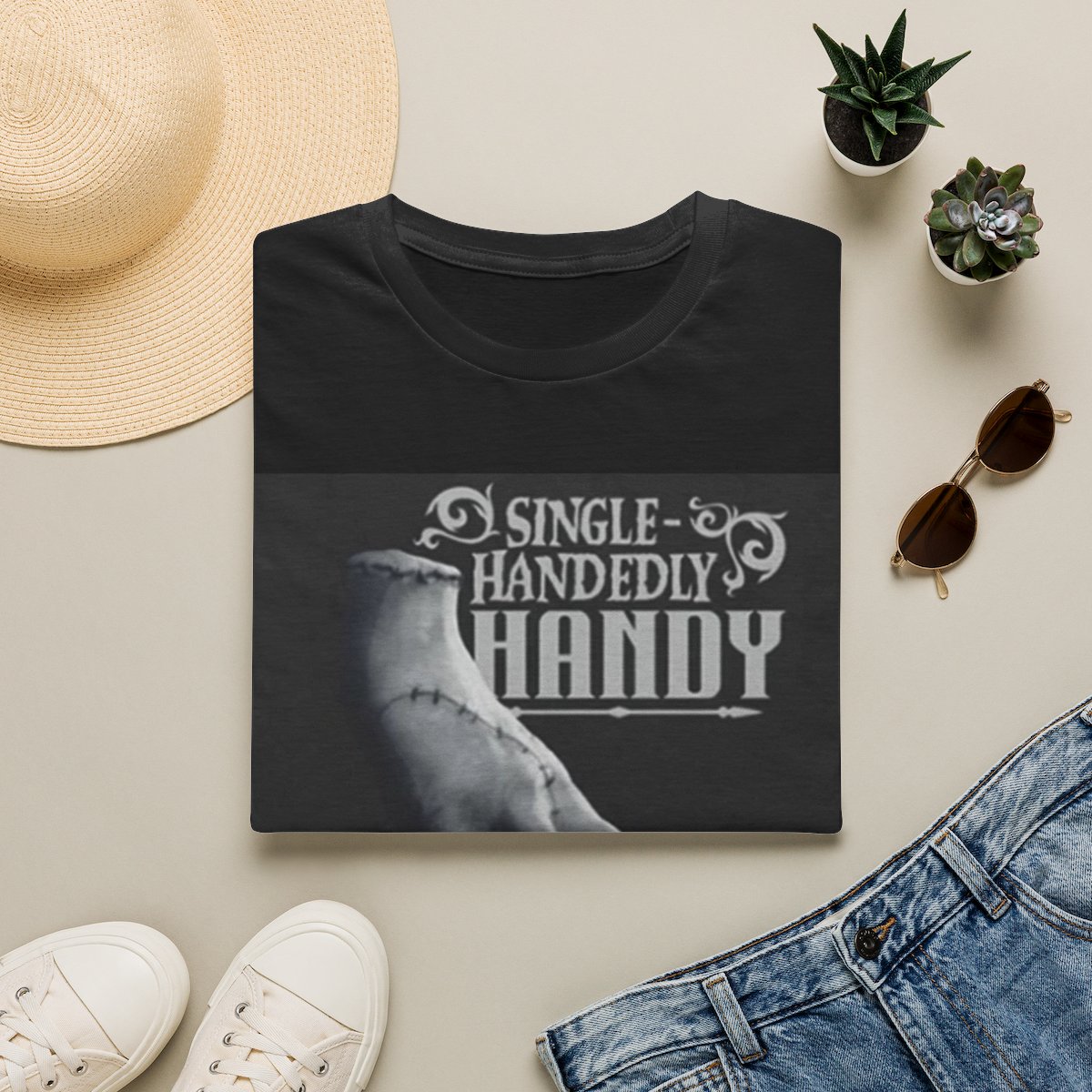 Single-Handedly Handy T-Shirt | Vintage Hand Illustration, Handy Saying | Wednesday Merch